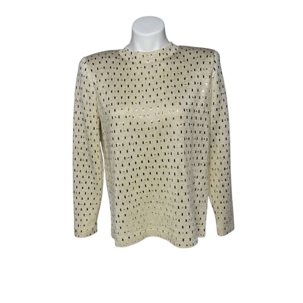 St. John evening gold pailette embellished Santana knit sweater size 2